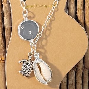 Silver 🐢 Turtle & conch shell with Genuine Seaglass Anklet  sea glass tortoise